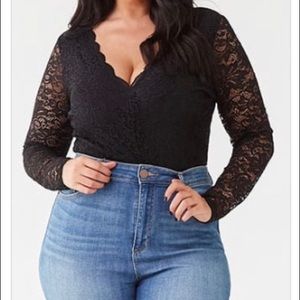 Plus Size Floral Lace Bodysuit